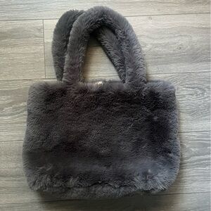 H&M Charcoal Gray Faux Fur Tote Bag Fall Winter Cabincore Trendy Whimsygoth